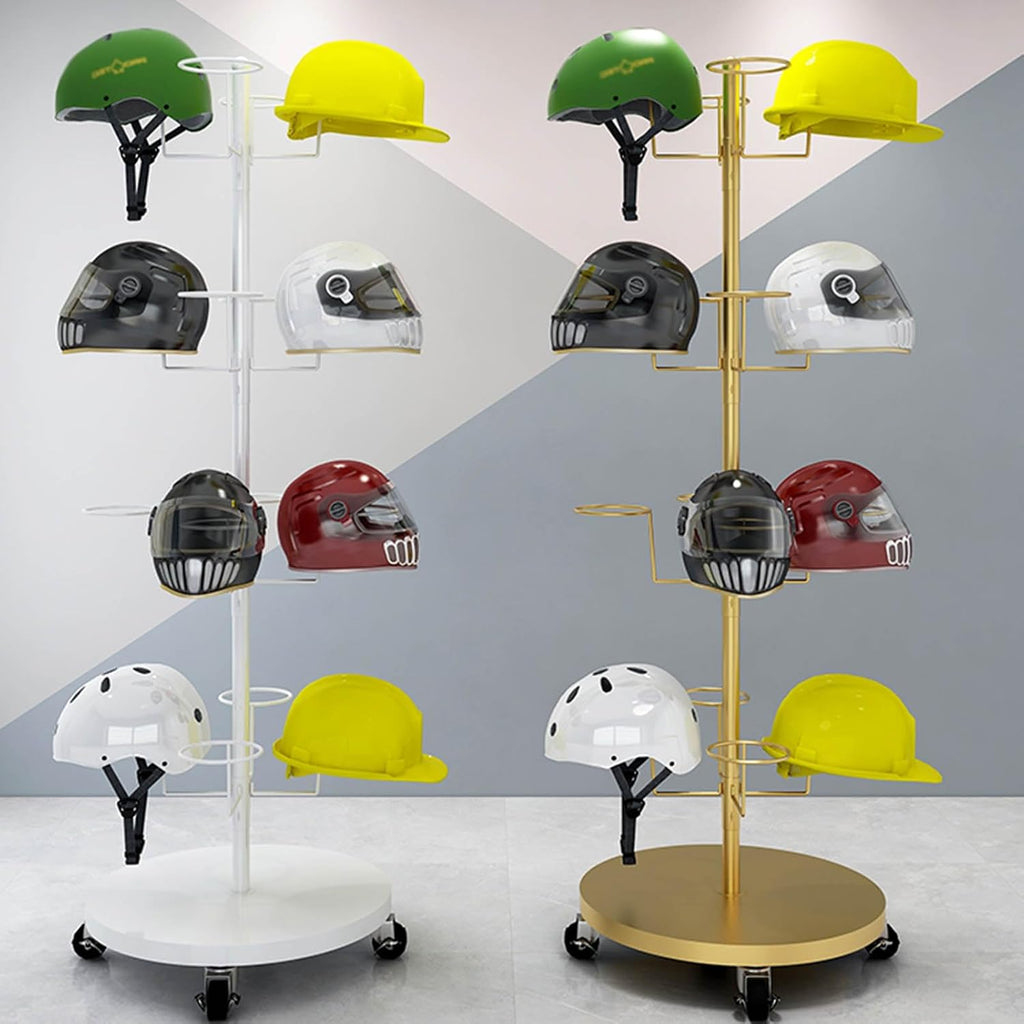 Hat Rack Helmet Stand Adjustable Swivel Hat Organizer Rack - Mobile Metal Hat Display Stand for Motorcycle Helmet, Commercial Floor Standing, Modern Baseball Cap and Fedora Hat Rack, Hard Hat Storage