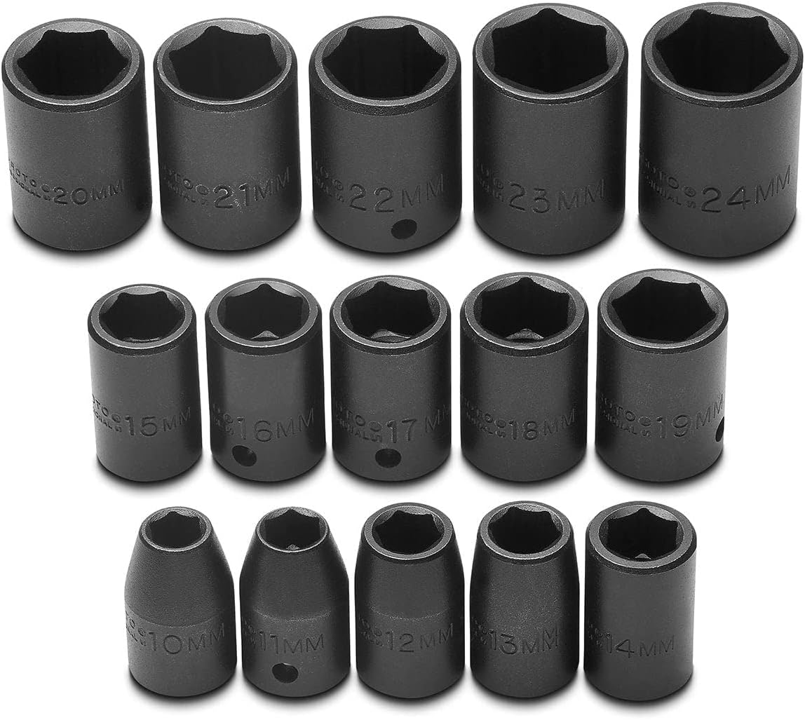 Stanley Proto J74204 15 Piece 6 Point 1/2' Drive Metric Impact Socket Set