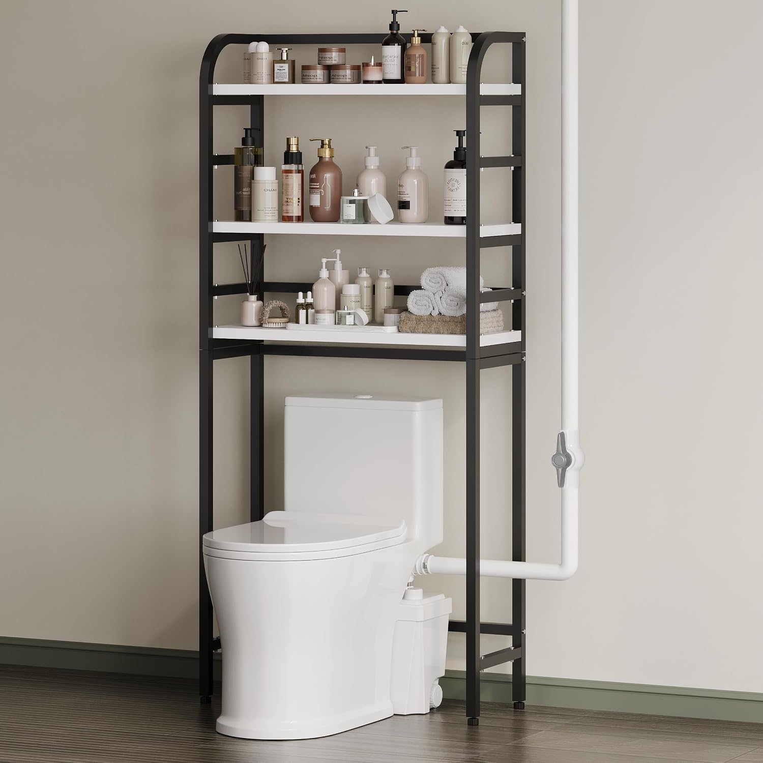 500W Upflush Toilet with Pump For Basement,4 Inlets for Basin/Laundry/Shower, One-piece Dual-Flush Elongated Chair Height Toilet with Soft Close Seat, Nano-glaze Finished