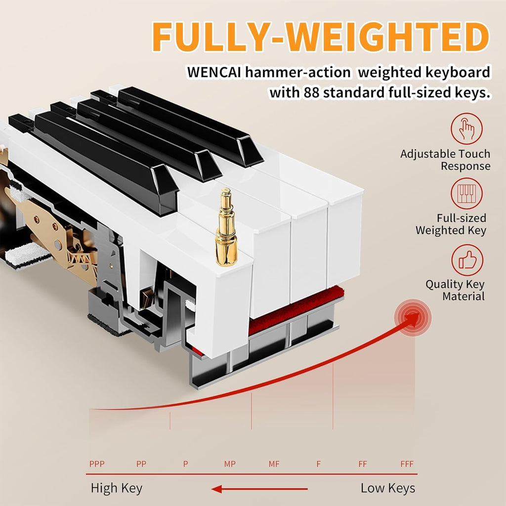 WENCAI Digital Piano 88-Key Fully Weighted Keyboard - Hammer Action Electric Piano, Full-Size Wooden Pianos for Beginner Professional Adults with Sheet Music Stand Triple Pedal, Black