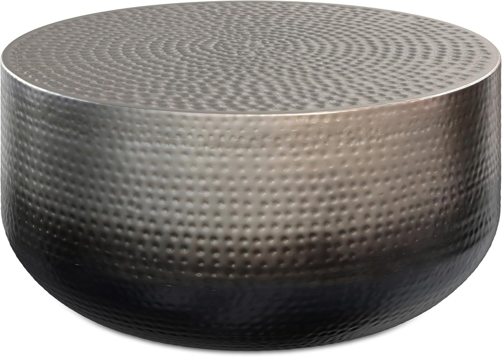 SIMPLIHOME Nova Drum Coffee Table - 36 inch Wide Metal Accent Table in Silver Ombre, Contemporary Living Room Table with Powder-Coated Finish and Floor Protectors, Assembled
