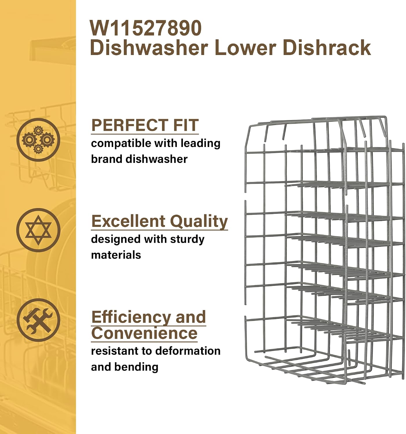 W11527890 Dishwasher Lower Dishrack Compatible with Whirlpool Kenmore Kitchen Aid Maytag replace 8519566 W10199774 W10525641 W10525642 W10525643 WPW10525642 WPW10525643