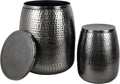 happimess SSL2002B-2SET Merida Modern Rustic 2-Piece Hammered Metal Drum Storage Side Tables with Lids, End Table for Decoration in Living Room, Bedroom, Bathroom, Antique Nickel