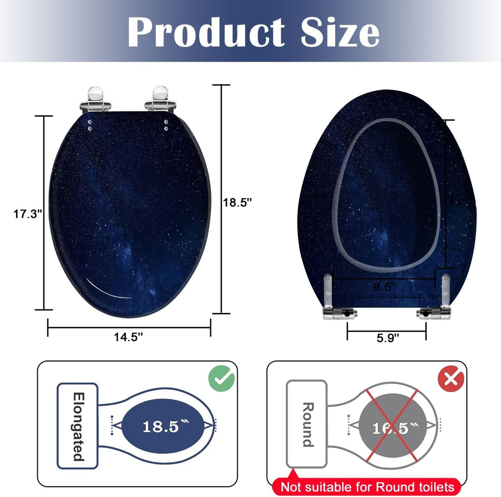 Elongated Toilet Seat Night stars sky Resin Toilet Seat Quietly Slow Close with Quick-Release Hinges Toilet Seat with Cover Easy to Clean Install