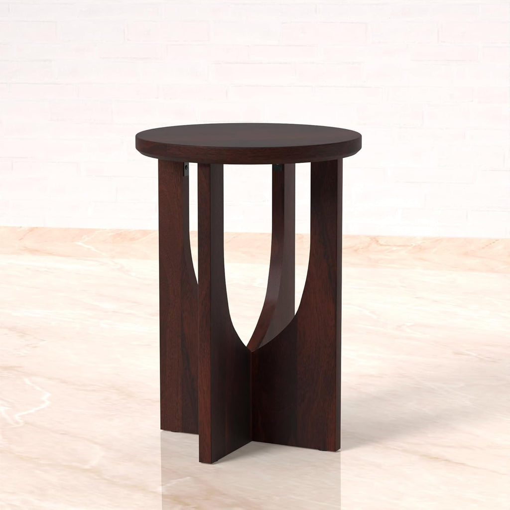 Relso Stupa Solid Wood End Table – 22' Tall Round Side Table for Living Room or Bedroom, Handcrafted Accent Table in Walnut Finish, Easy Assembly, Modern Minimalist Design for Small Spaces
