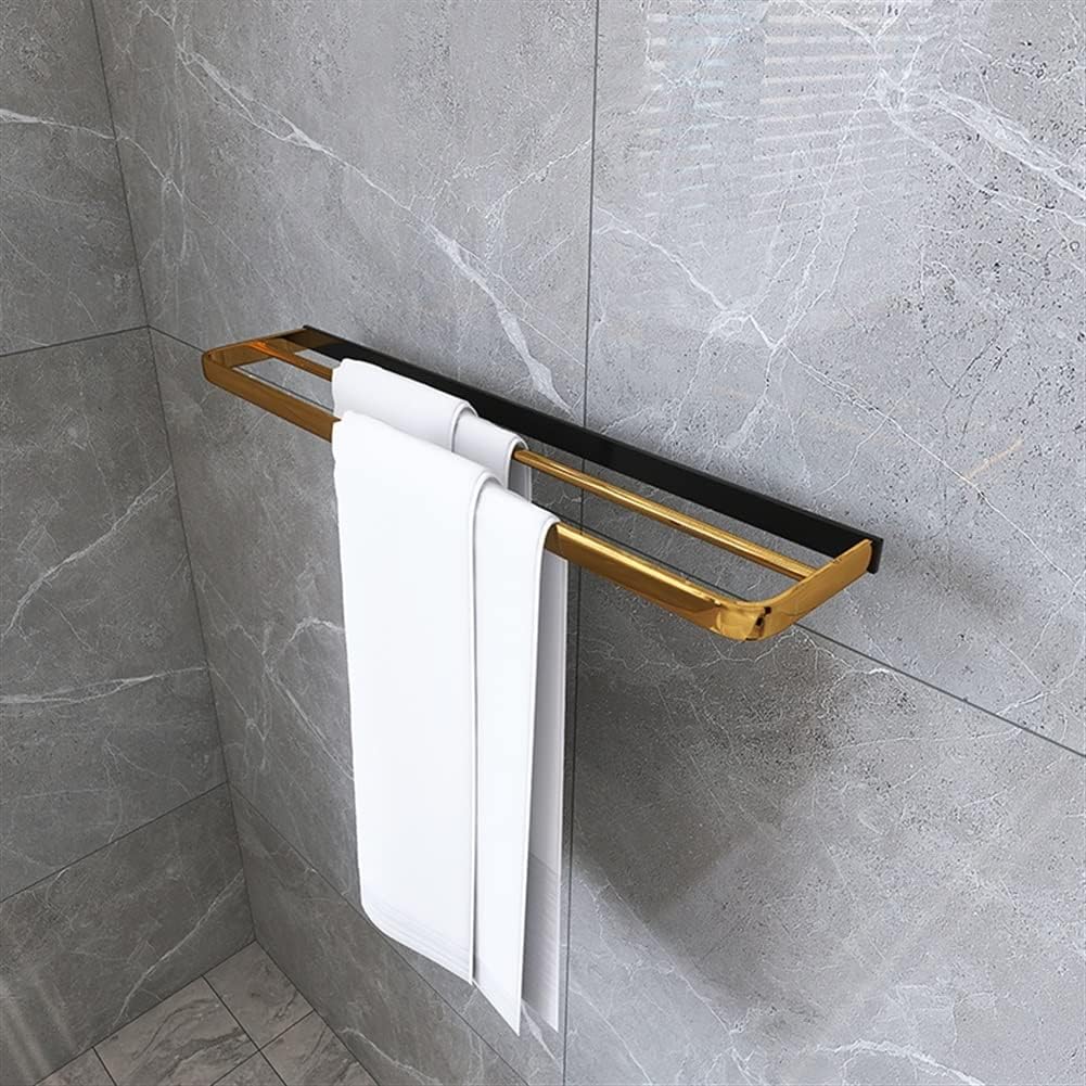Towel Racks,Towel Holder Towel Rail for Bathroom, All-Copper Towel Rail, Bathroom Hand Towel Holder, Bath Towel Bar, Double-Bar Wall Hanging Rack/Copper Black Gold 60Cm/a Dignified