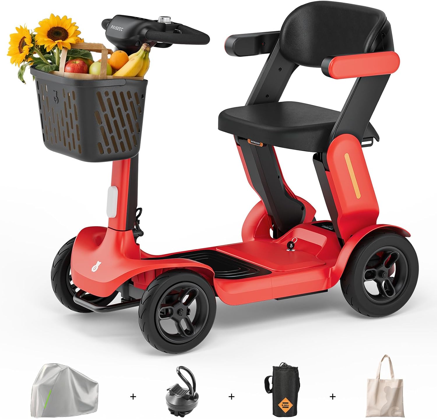 Paiseec Powered Mobility Scooter S3, Removable Battery Foldable Electric Scooter with AI Safety System, Folding Mobility Scooter for Adults Seniors, 25 Miles 6 MPH 300 lbs, All Terrain, Slope Safety