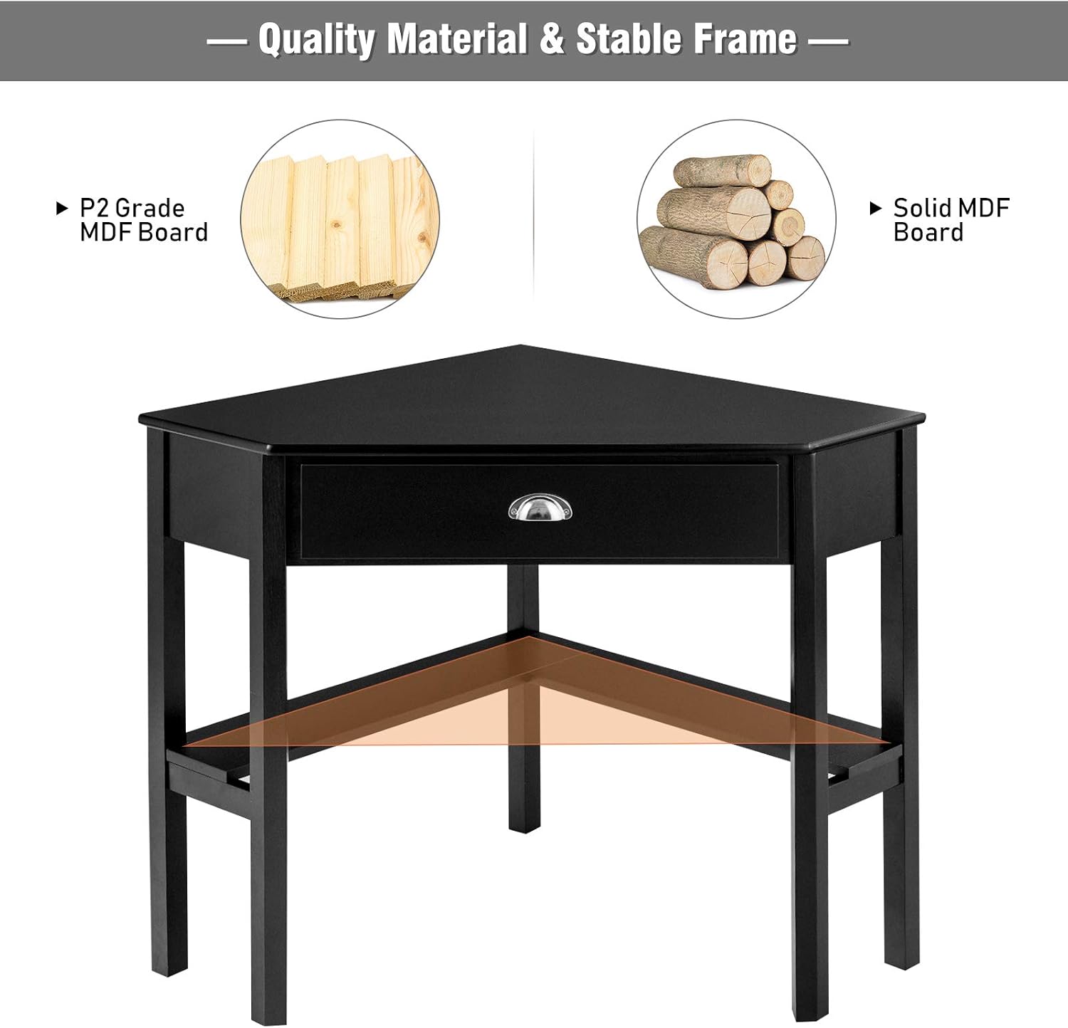 DORTALA Corner Desk, Writing & Study Corner Computer Desk, Laptop PC Table, Wood Home Office Desk, Small Corner Desk w/Storage Drawer, Shelves, Office Study Workstation, White Corner Desk (Black)