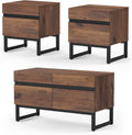 WAMPAT TV Stand and End Table Set of 3, 35 Inch TV Stand and 2 End Table Set with 2 Drawers for Living Room, Entertainment Center, Console TV Table Living Room Table Sets,Brown
