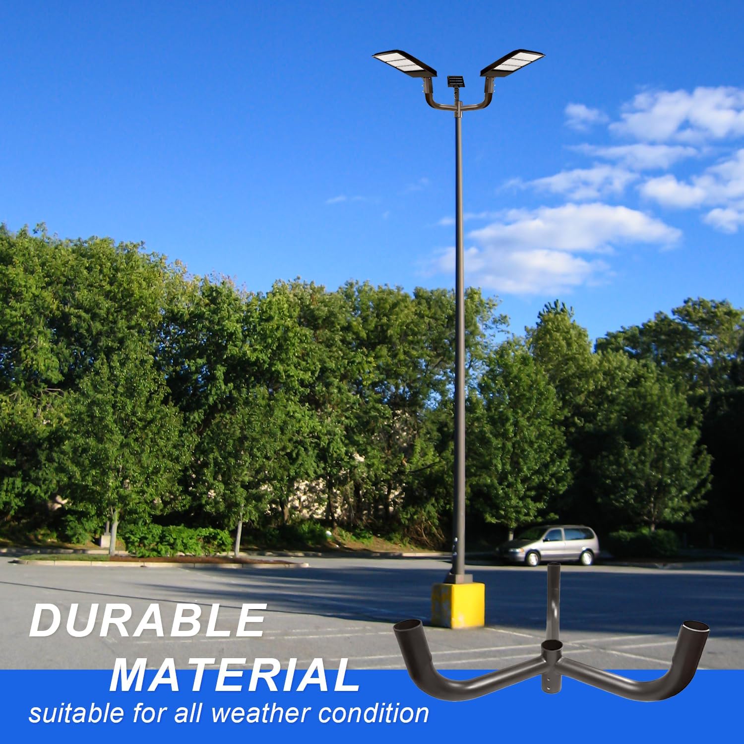 Triple 120° Bullhorn Tenon Adapter for 3 Light Fixtures with 2 3/8' Slip Fitter, Horizontal Bracket with 3 Arms Mounting for LED Parking Lot Light, Outdoor Shoebox Street Lighting, Dark Bronze
