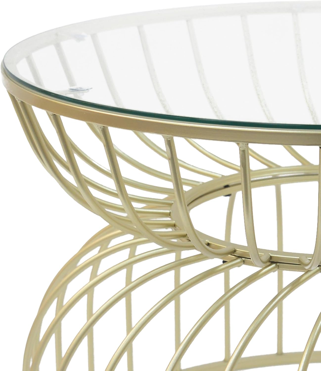 Christopher Knight Home 27.50' Coffee Table, Large End Table, Hourglass Curved Lines Frame, Metal Frame, Clear Tempered Glass Top, Chic Home Decoration, Accent Side Tables for Living Room, Gold