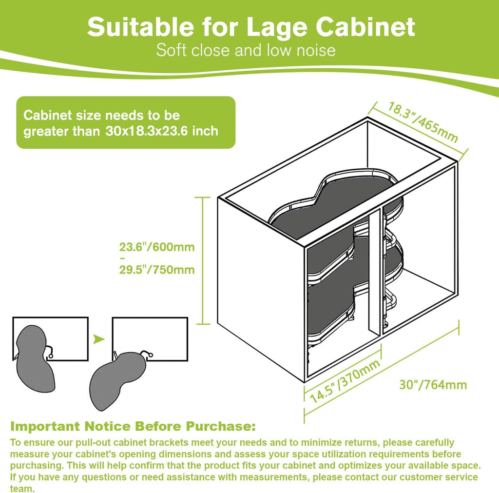 Blind Corner Cabinet Pull Out Organizer, Soft Close Swing Left Pull Out Cabinet Organizer 30inch, Corner Cabinet Lazy Susan for Cabinet Blind Shelf, 2 Tiers Tray, Adjustable Height