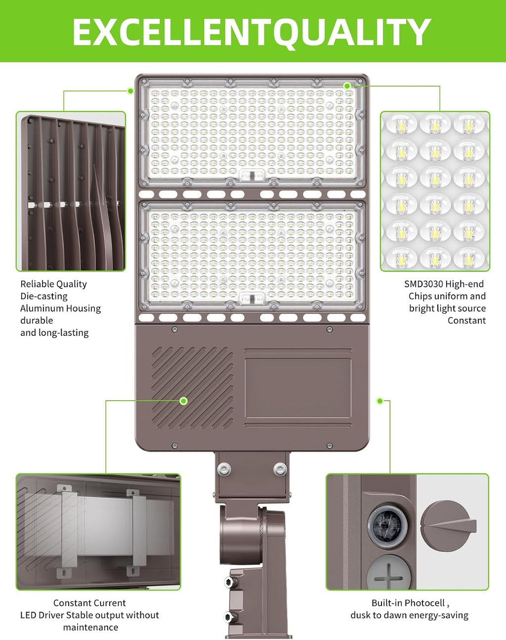 4 Pack 480V 320W LED Parking Lot Light with Photocell 48000LM 5000K LED Shoebox Light Pole Flood Fixture IP65 Commercial Area Lighting Slip Fitter Mount, AC277~480V