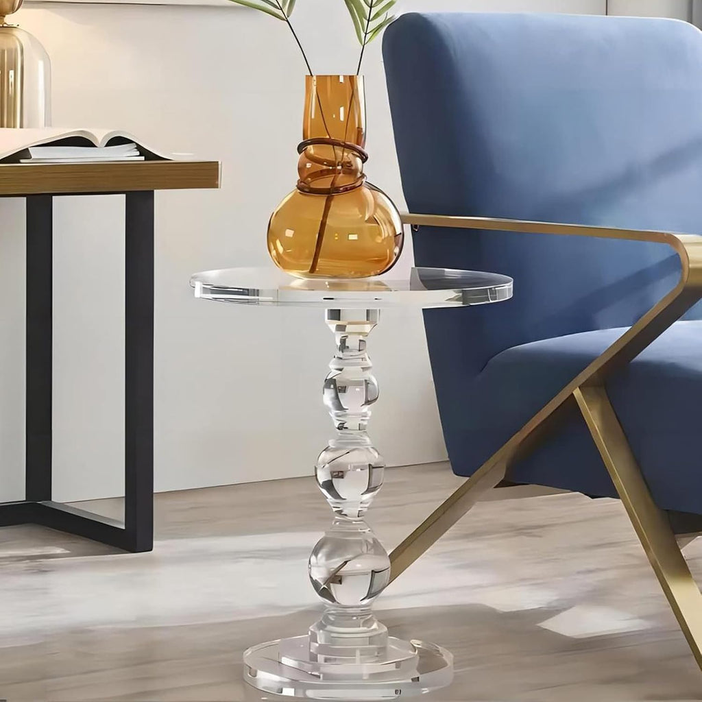 Premium Modern Acrylic End Table, 16' x16' x 23' Clear Pedestal Acrylic Side Table, Lucite Round Martini Table Drink Table with Clear Round Top and Solid Post for Living Room Small Spaces