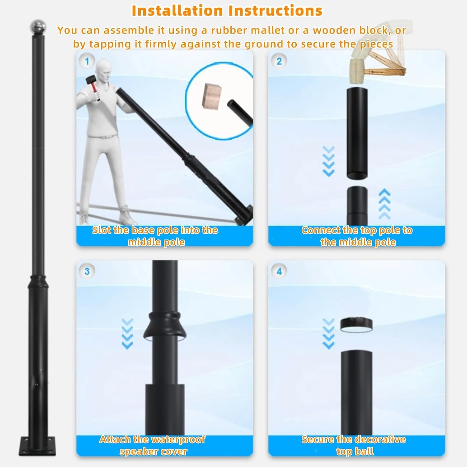 20FT Tall Street Light Pole, Heavy Duty Split Street Lamp Post for Outdoor Street Courtyard Parking Lot Adjustable Height Lighting Post Fixtures with Mounting Ground Cage (20FT 114+76mm)