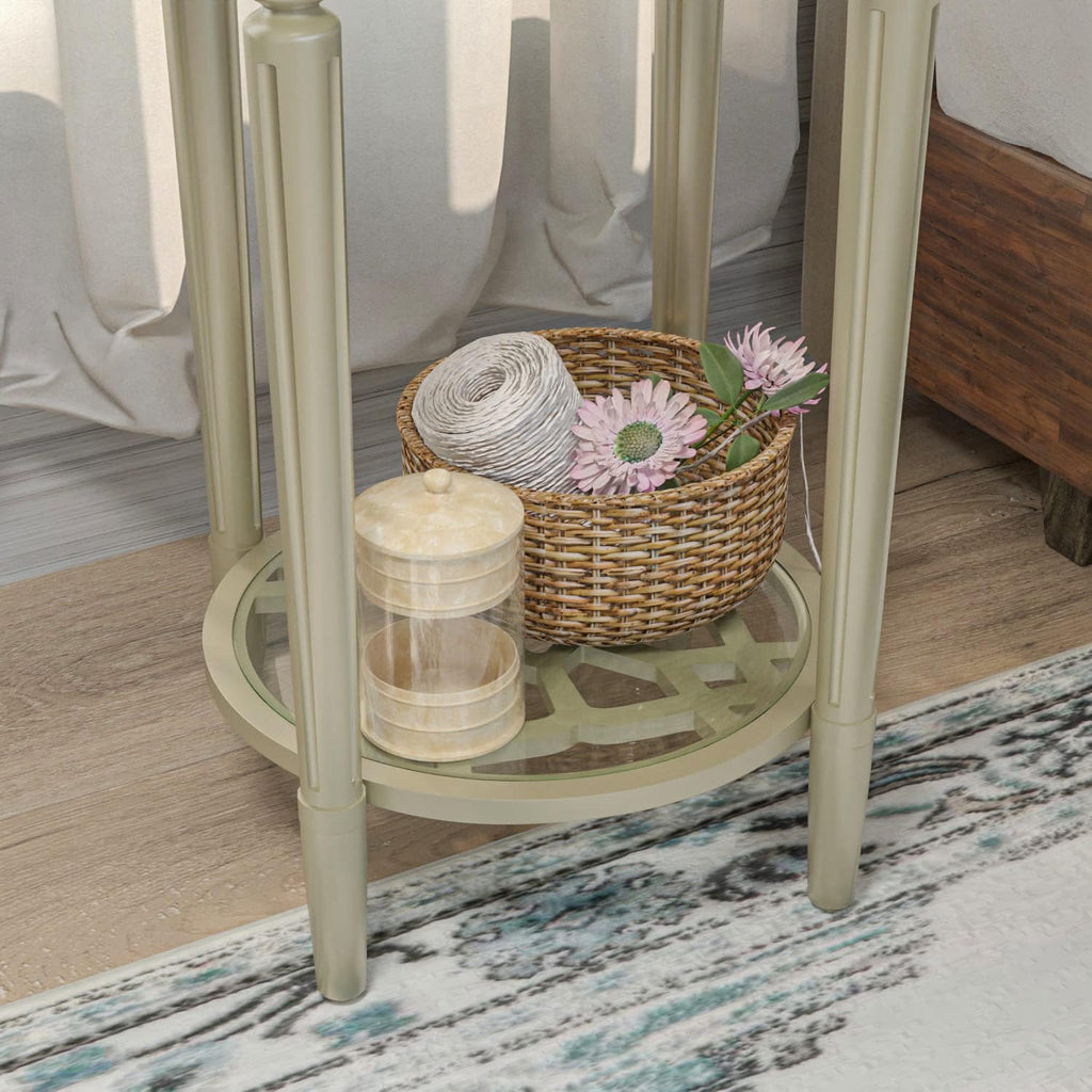 SUNBURY Set of 2 Modern End Tables with Tempered Glass Tops & Glass Lower Shelves, MDF Nightstands for Living Room, Bedroom, Dining Room (Champagne)
