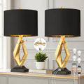 ROTTOGOON Sculptural Table Lamps for Living Room Set of 2 with USB Ports, 24.5' Modern Black and Gold Lamp with S Cluster Pull Chains Switch, End Table Lamps for Bedroom, Nightstand, Office