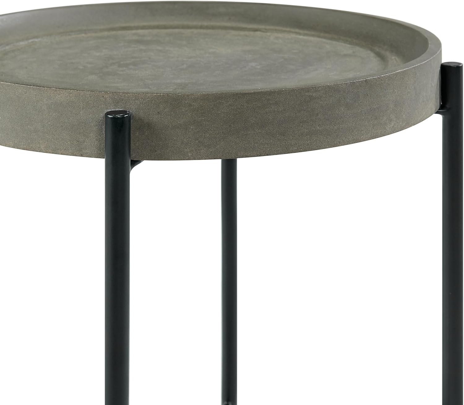 Brookline 20-Inch Round Wood End Table with Concrete Coating and Powder-Coated Iron Legs – Tray Style Top Home Accent for Living Room, Bedroom or Office by Alaterre Furniture (Gray)