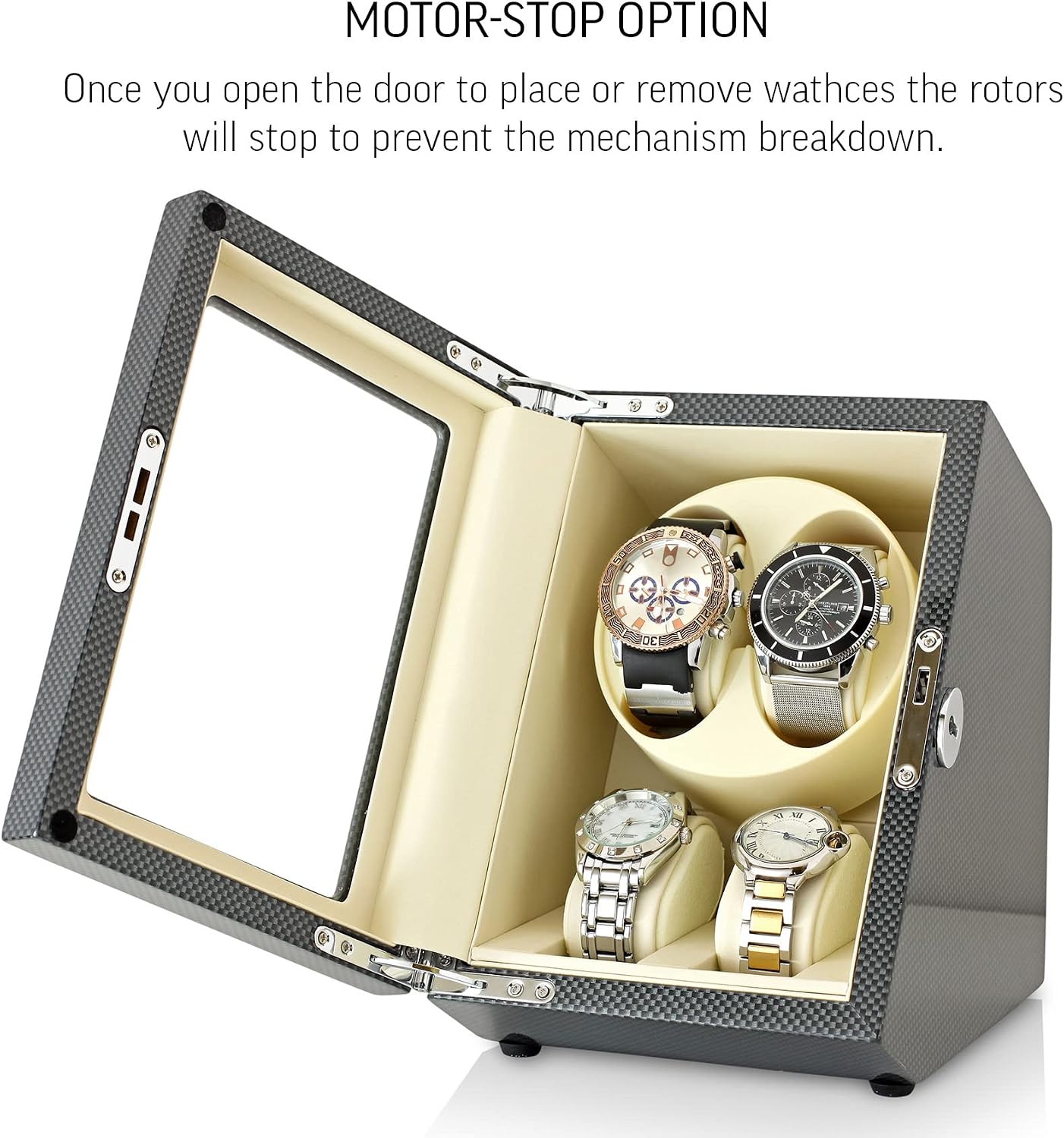 Watch Winder for 2 Watches with LED Backlight, LCD Display and Motor-Stop Option