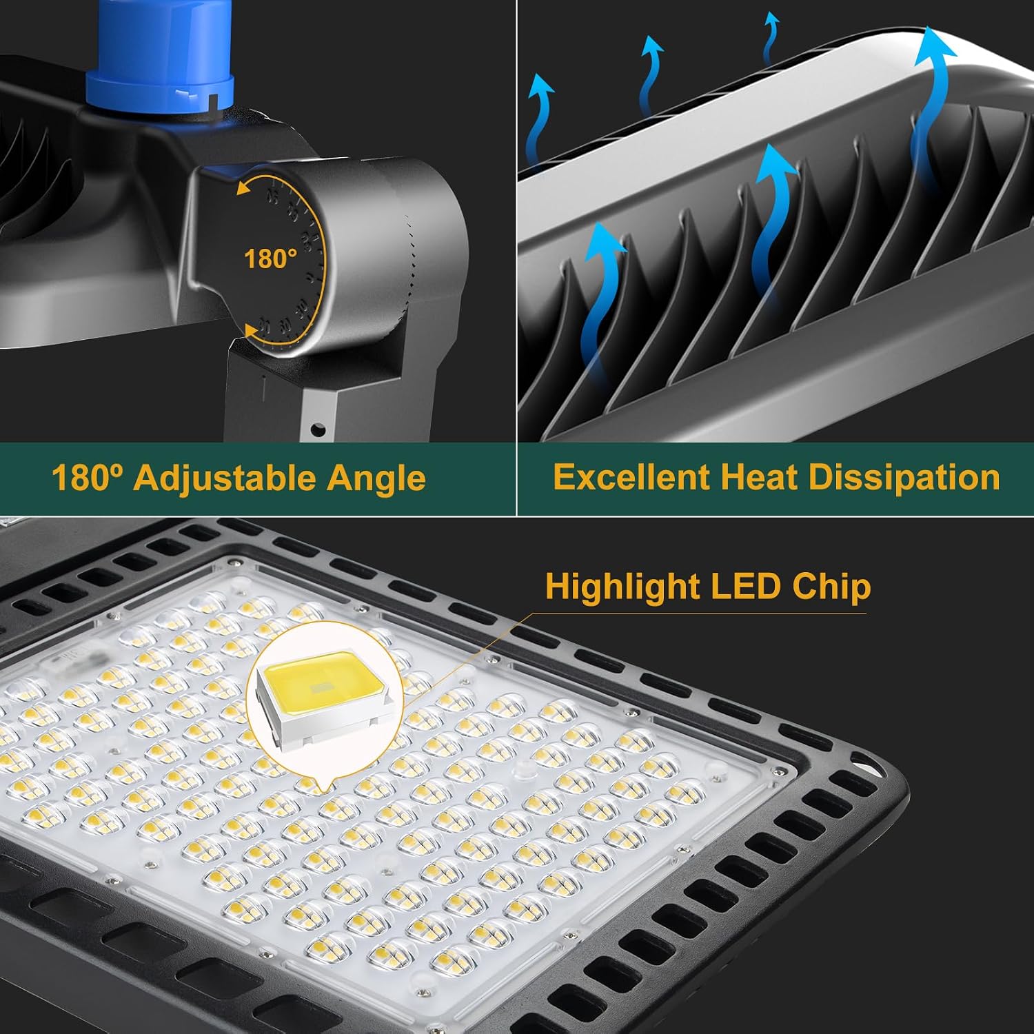 320W(350 X 1W LED) LED Parking Lot Lights Outdoor 48000lm(150LM/W) Dusk-to-Dawn 5000K Daylight Slipfitter Mount Commercial Area Street Lighting ETL Listed 6KV SPD 7Yrs Warranty-4Pack