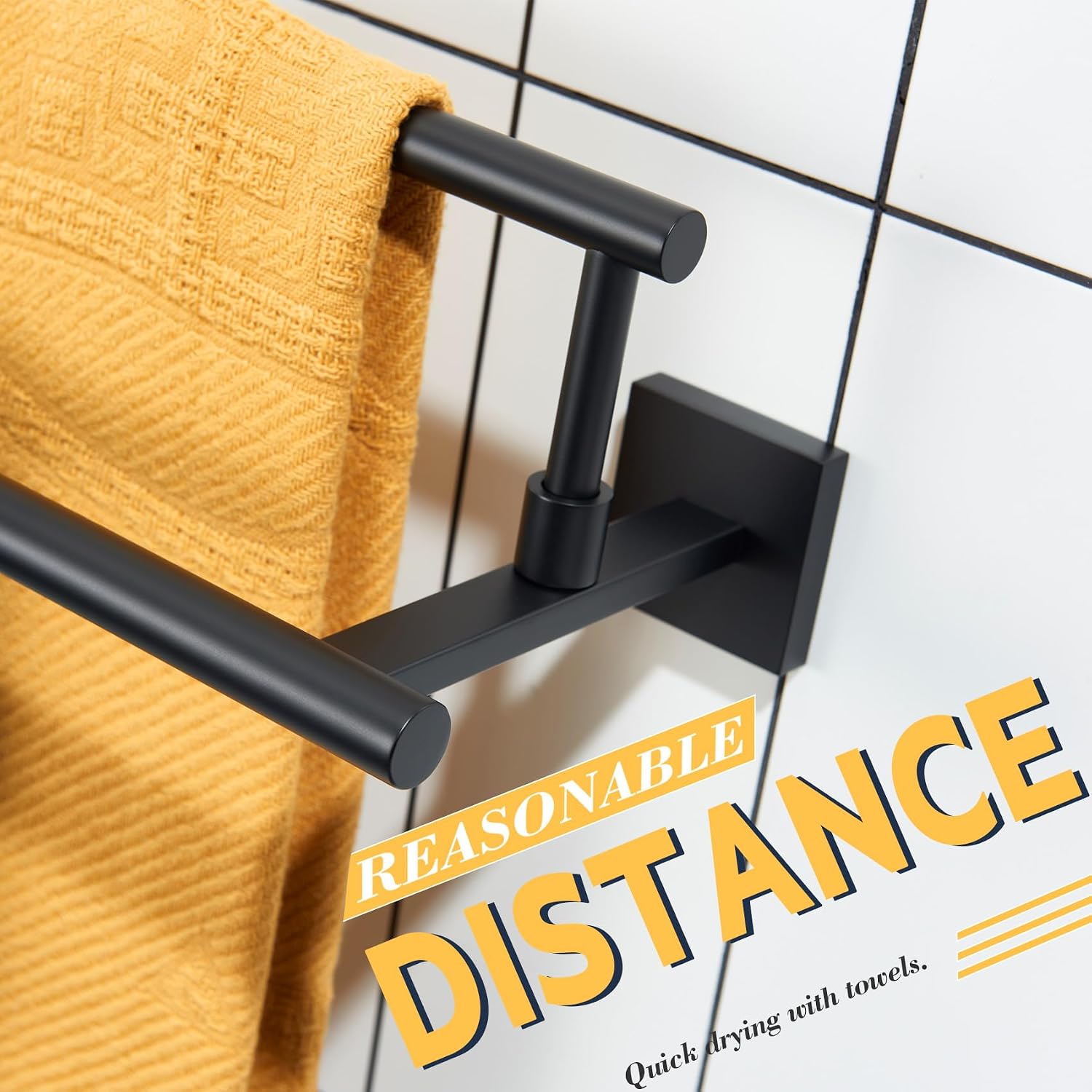 KOKOSIRI 24 Inch Bath Towel Bar Bathroom Towel Rack Free Standing Towel Racks for 2-Tier Towel Holder with Heavy Marble Base Matte Black B5009BK-L24+THS0005-BK