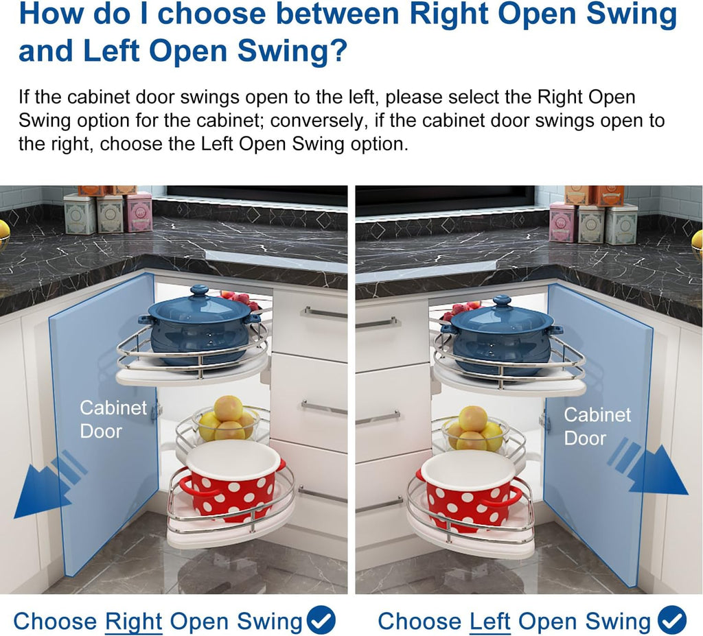VADANIA Left Swing Pull Out Organizer for 32' Blind Corner Kitchen Cabinet, 2 Tiers Swing Tray, Soft Close, Left Handed Open