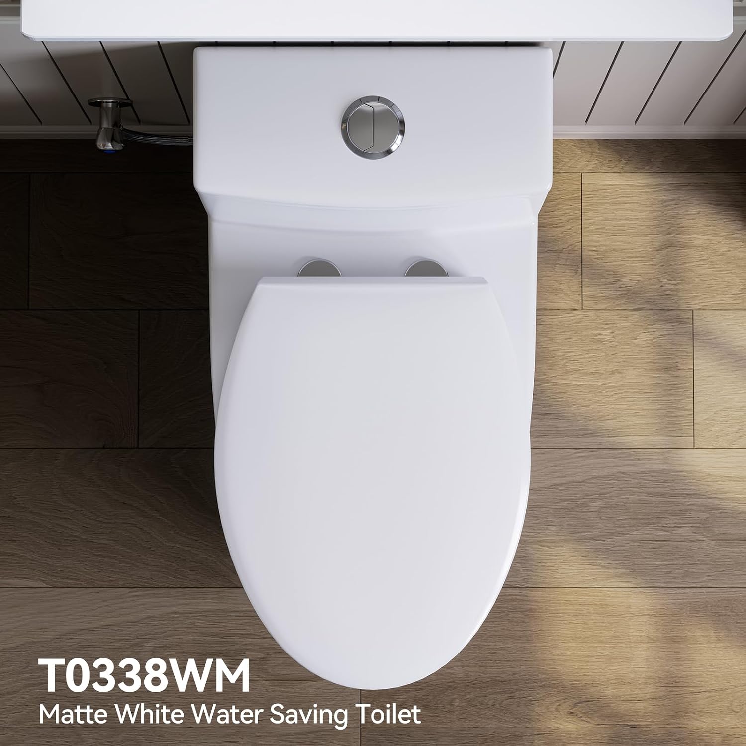 HOROW T0338WM Elongated One Piece Toilet Matte White, ADA Toilet 17.3' with Comfort Chair Height Seat, 1.1/1.6 GPF Powerful Dual Flush Toilet for Bathroom