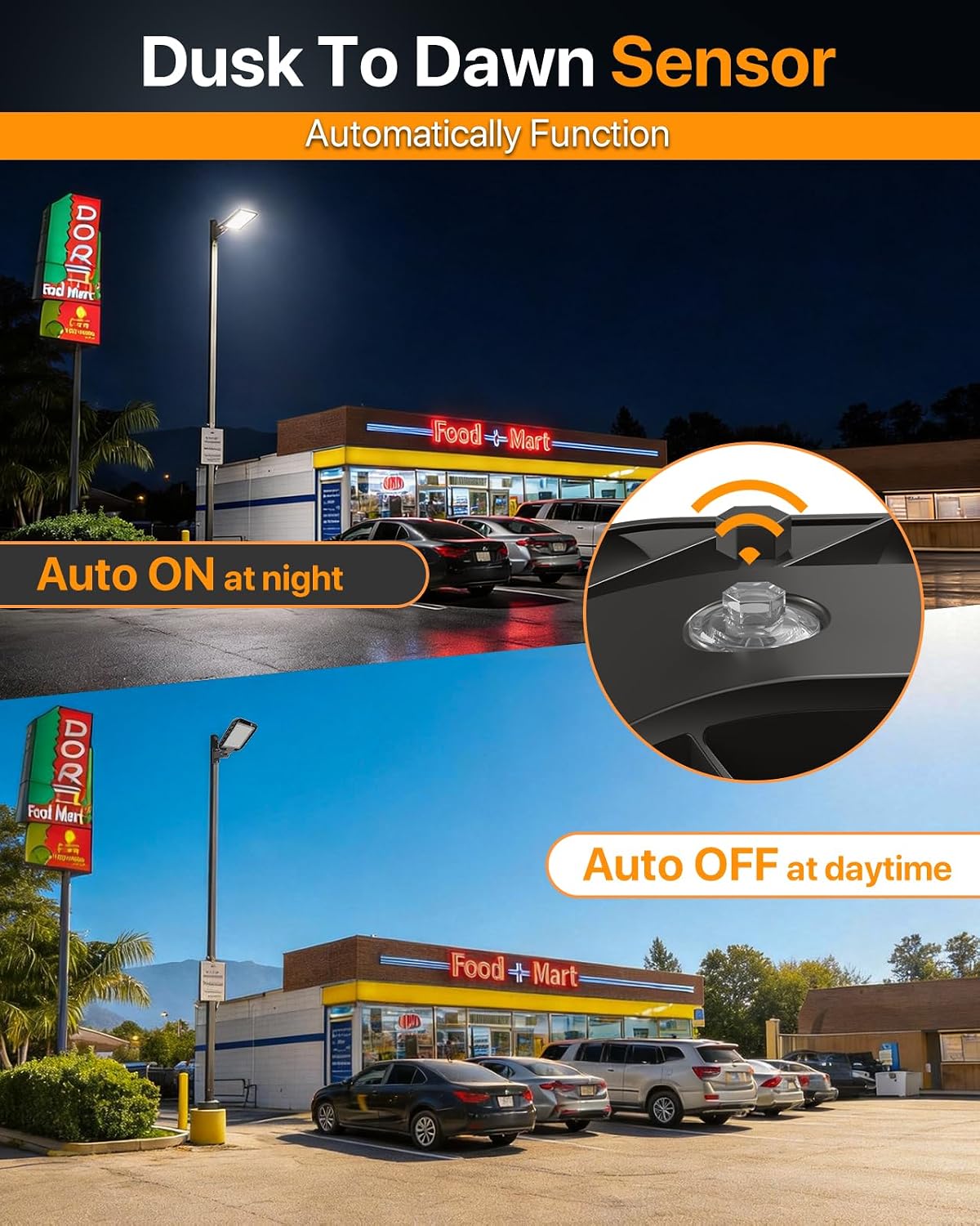 200W Led Parking Lot Light with Dusk Dawn Photocell 30000LM(150LM/W) Shoebox Lights Adjustable Arm Mount Outdoor IP65 Waterproof Quick Installation Commercial Street Pole Light ETL Listed