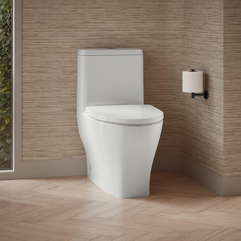 KOHLER 23188-0 One-Piece Compact Elongated Toilet with Skirted Trapway, Top-Mount Dual Flush Actuator 0.8 or 1.28 GPF, White