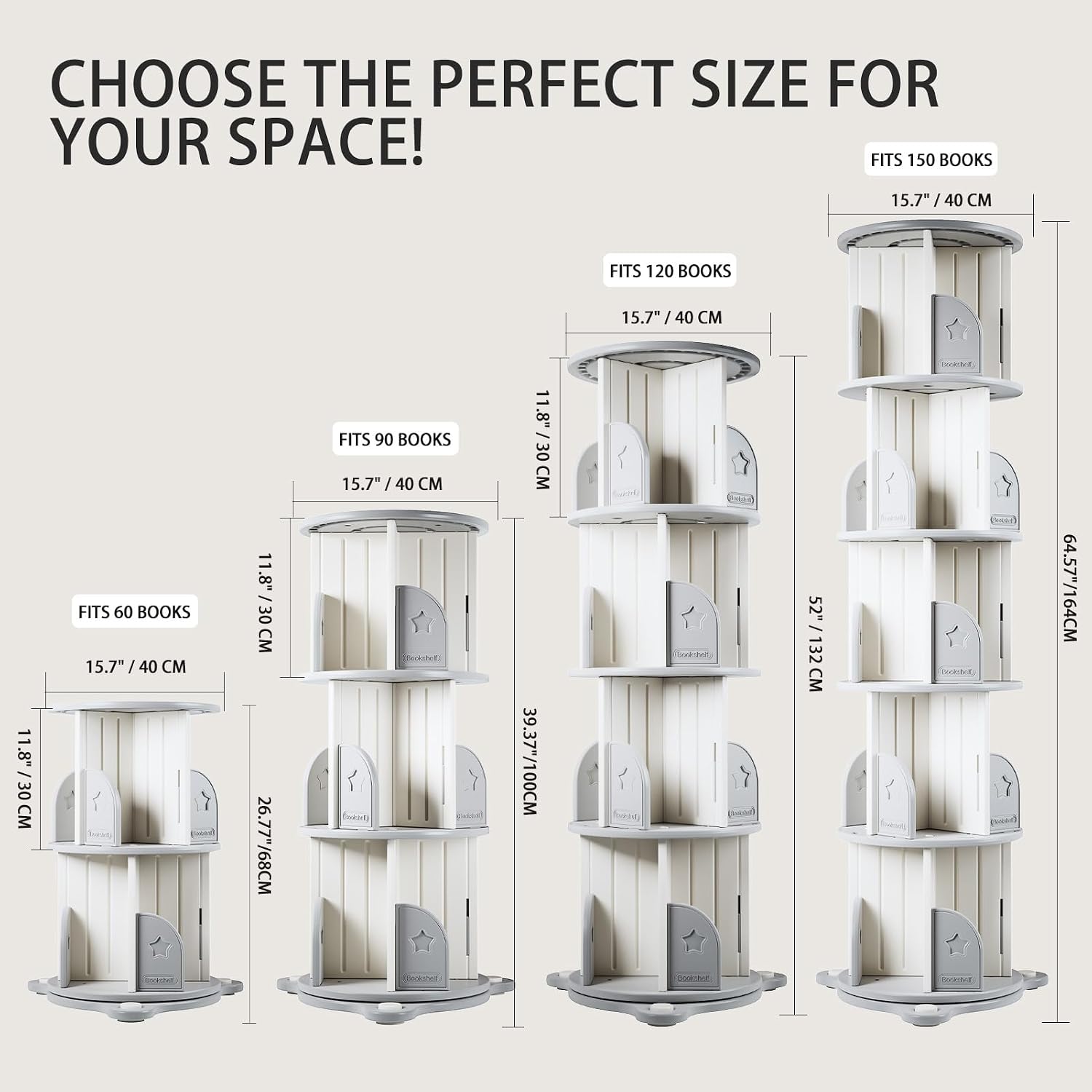 4 Tier Rotating Bookshelf, 360°Spinning Bookshelf Tower Book Display Stand, Corner Bookcase Organizer for Classroom/Bedroom/Living Room/Reading Nook (White-4Tier)