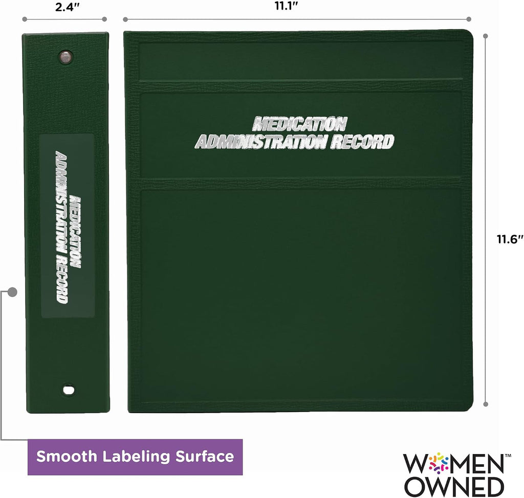 Carstens 2-Inch Heavy Duty Round Ring Binder for Medication Administration Records – Side Opening Forest Green, Case of 16, Durable Plastic, No Pockets, Holds 300 Letter Sheets Made in USA (1807-3RCS)