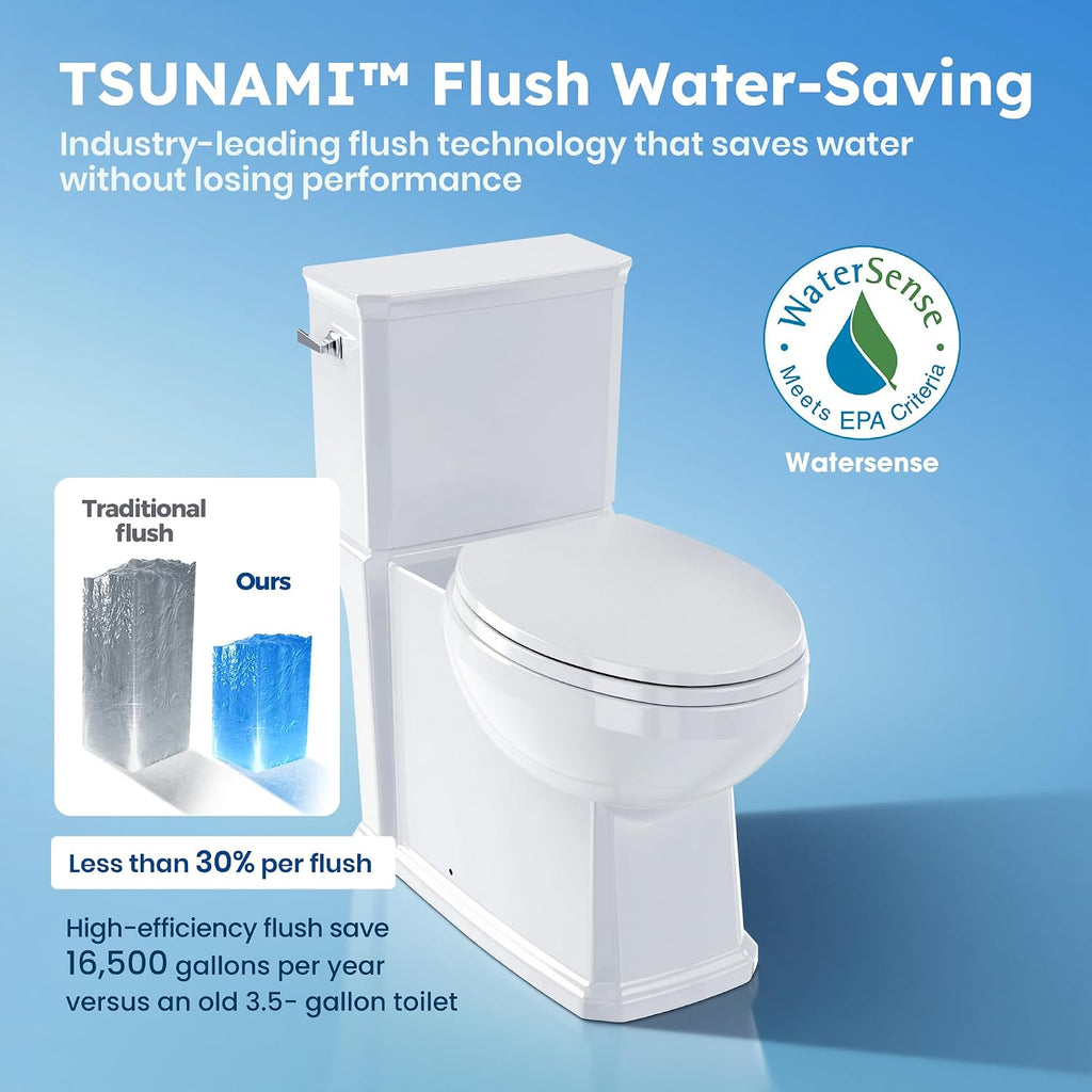 17.3' ADA Comfort Height Toilets with Hidden Drainage Port, 14' Wide Bowl Two Piece Toilets for Bathrooms, Tall Height, 1.28 GPF Single Power Flush Toilet with Jet Flush, 12' Rough In