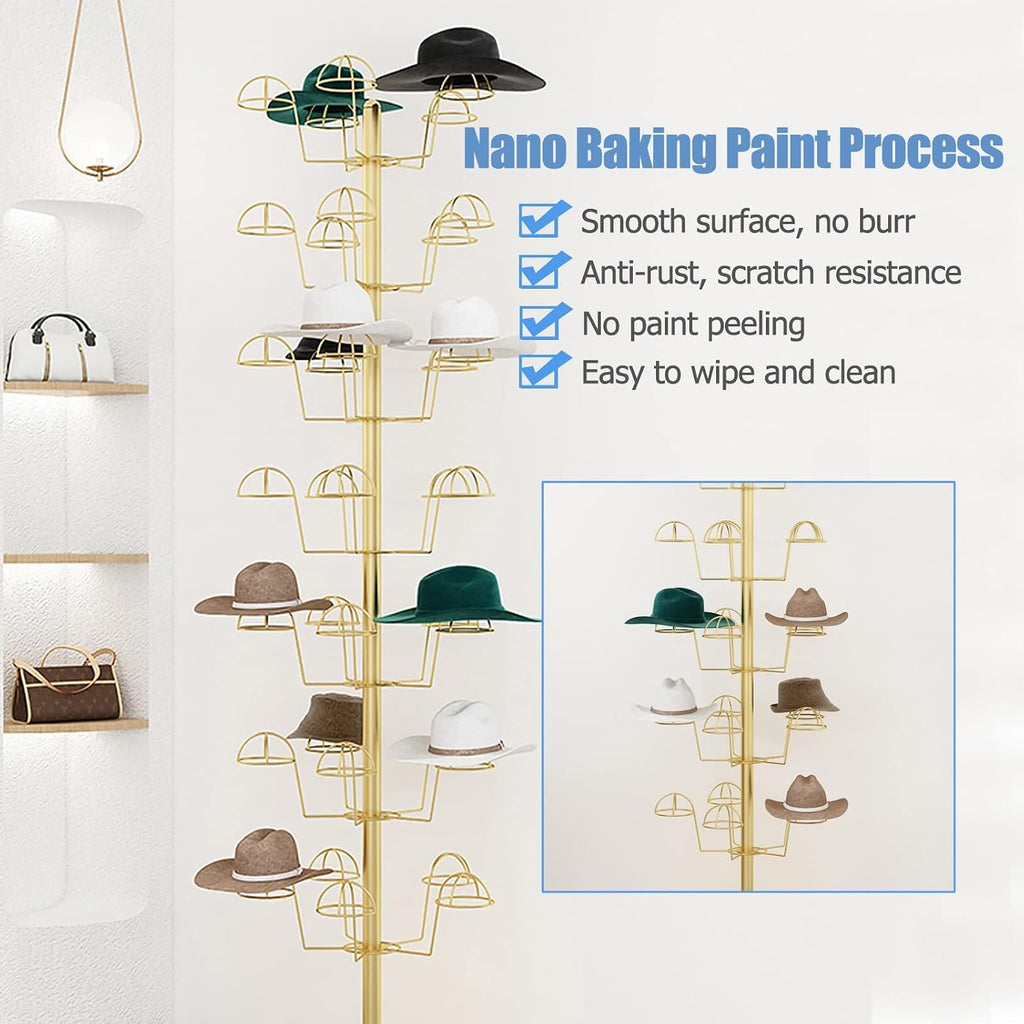 Hat Rack Floor Standing Metal Hat Racks Shelf for Commercial Display Easy to Install Helmet Cowboy Hat and Baseball Cap Holder Organizer Stand (White 5Tier),White,5Tier