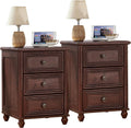 RWYHG 18' Farmhouse Night Stand Set of 2, Walnut Wood Nightstand with 3 Drawers, Bedside End Table with Storage and Roman Column, Bed Side Tables Cabinet for Bedroom, Living Room, and Closet