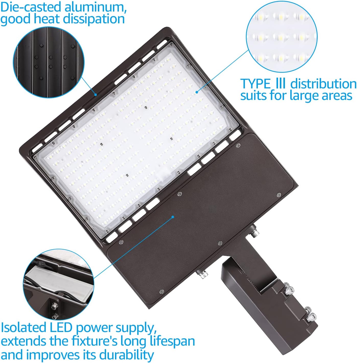 LEONLITE 150W LED Parking Lot Light, Adjustable Arm Mount, 20,250lm UL & DLC Listed, 1-10V Dimmable, Shoebox Pole Light with Photocell, 100-277V, Commercial Street Lighting, IP65, 5000K Daylight