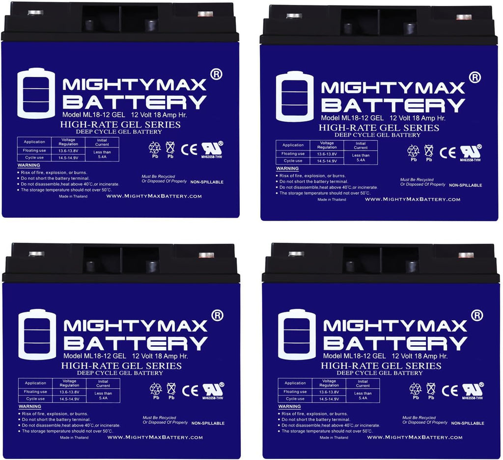 Mighty Max Battery 12V 18AH GEL Battery Replaces E-Wheel EW-36 Mobility Scooter - 4 Pack