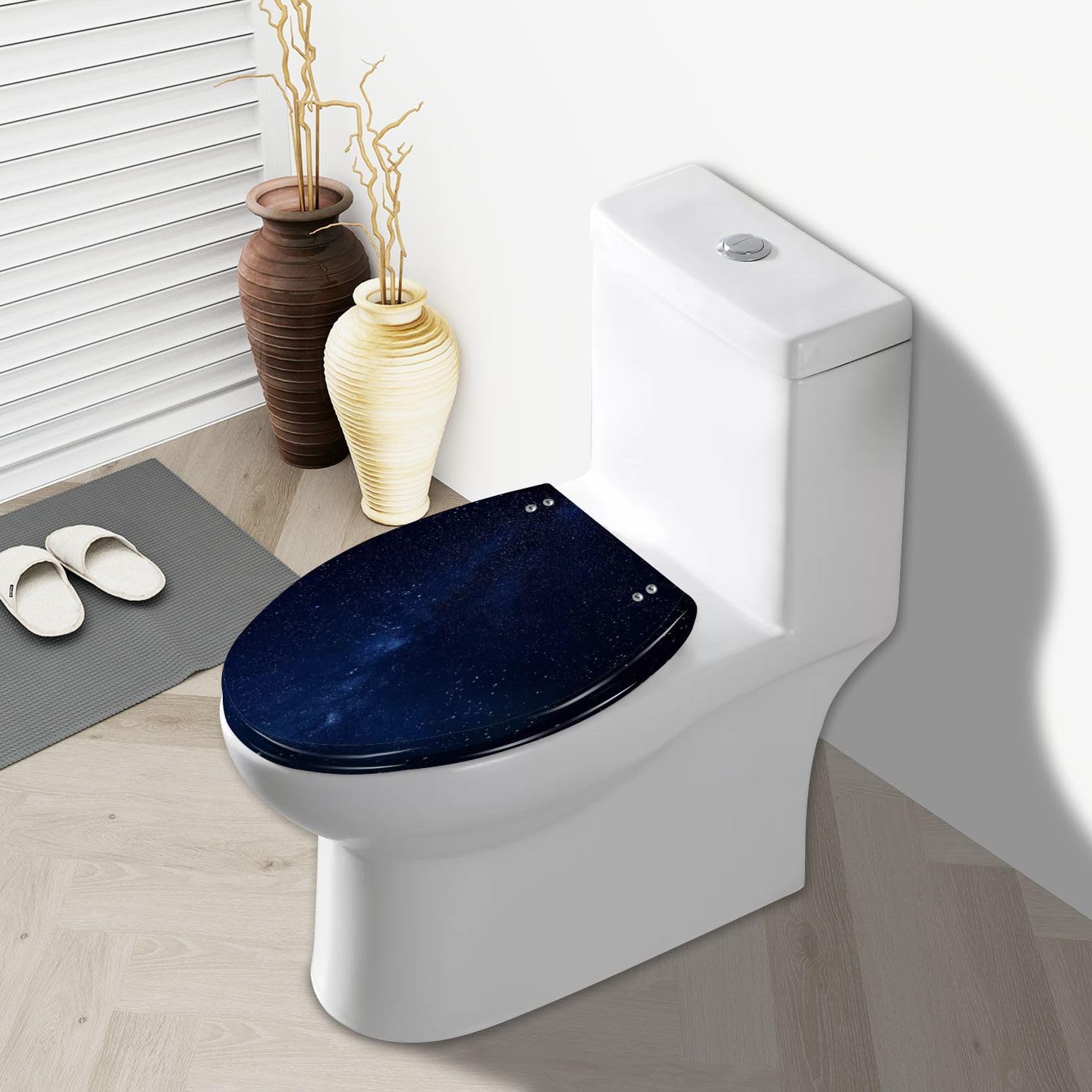 Elongated Toilet Seat Night stars sky Resin Toilet Seat Quietly Slow Close with Quick-Release Hinges Toilet Seat with Cover Easy to Clean Install