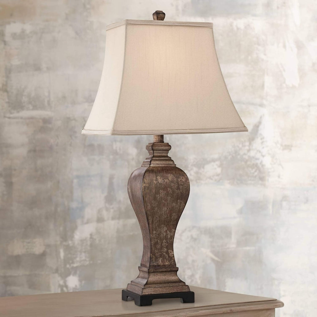 Regency Hill Edgar 29' Tall Urn Traditional Country Cottage Core Farmhouse Rustic End Table Lamps Set of 2 Brown Bronze Finish Living Room Bedroom Bedside Nightstand House Office Fabric Shade