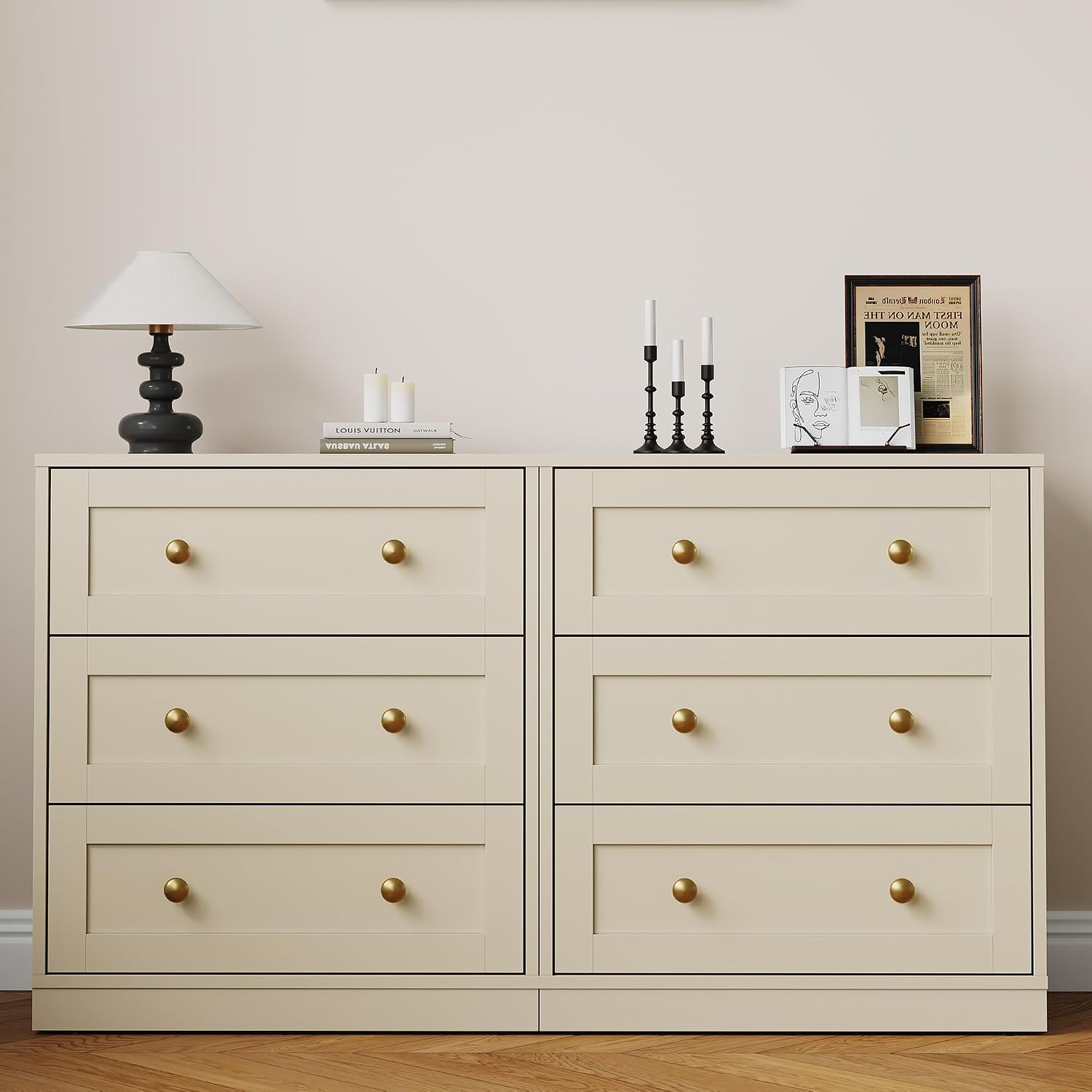 RoyalCraft Nightstand Set of 2, Night Stand with 3 Drawers Storage, Modern Bedside Table, End Table for Bedroom, Hallway, Closet, Beige
