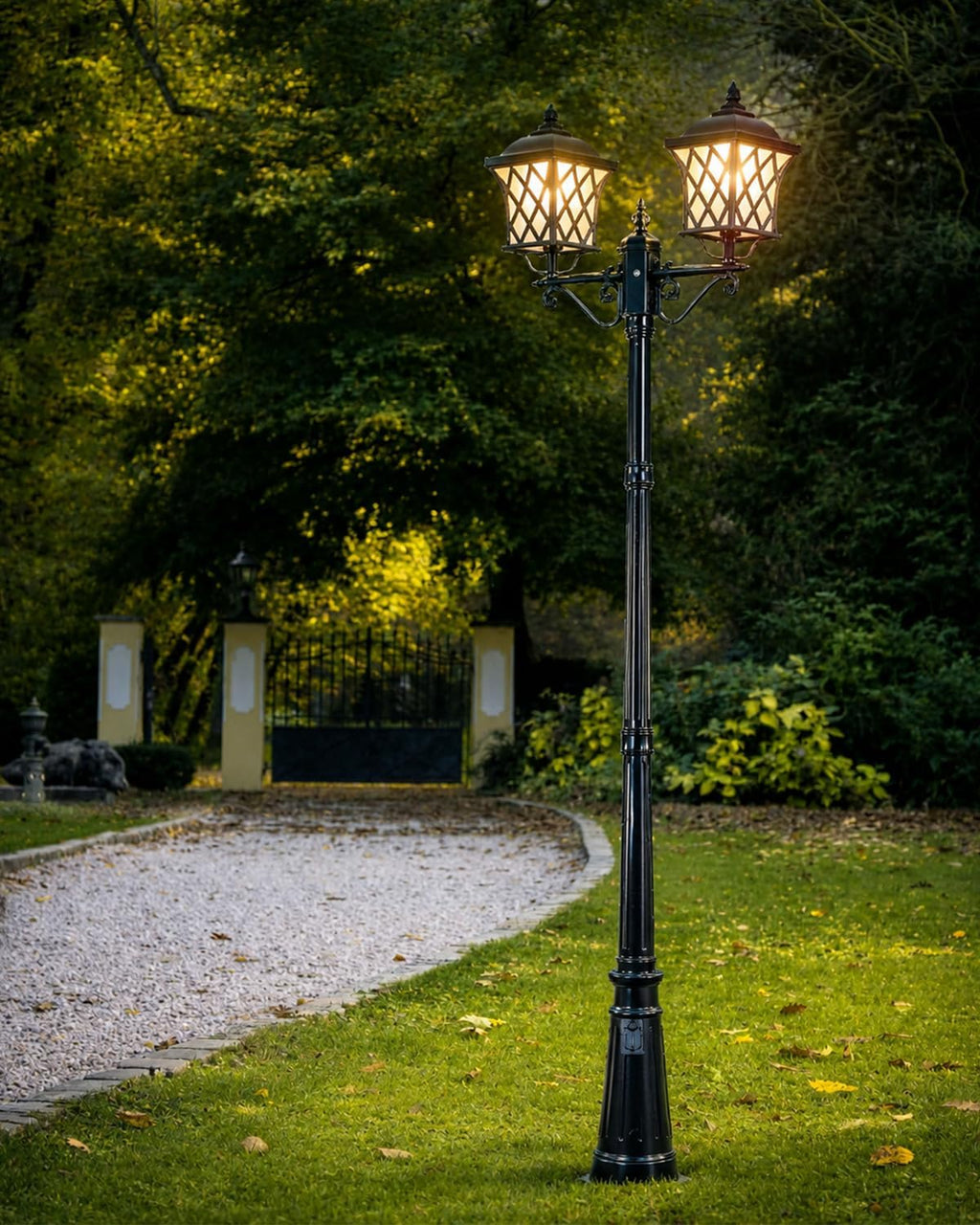 2-Head Outdoor Lamp Post Light with Outlet, 94″ Dusk to Dawn Street Light Pole Waterproof Aluminum Outdoor Post Lights, Black Exterior Lighting for Garden Yard Driveway (2 LED Bulbs Included)