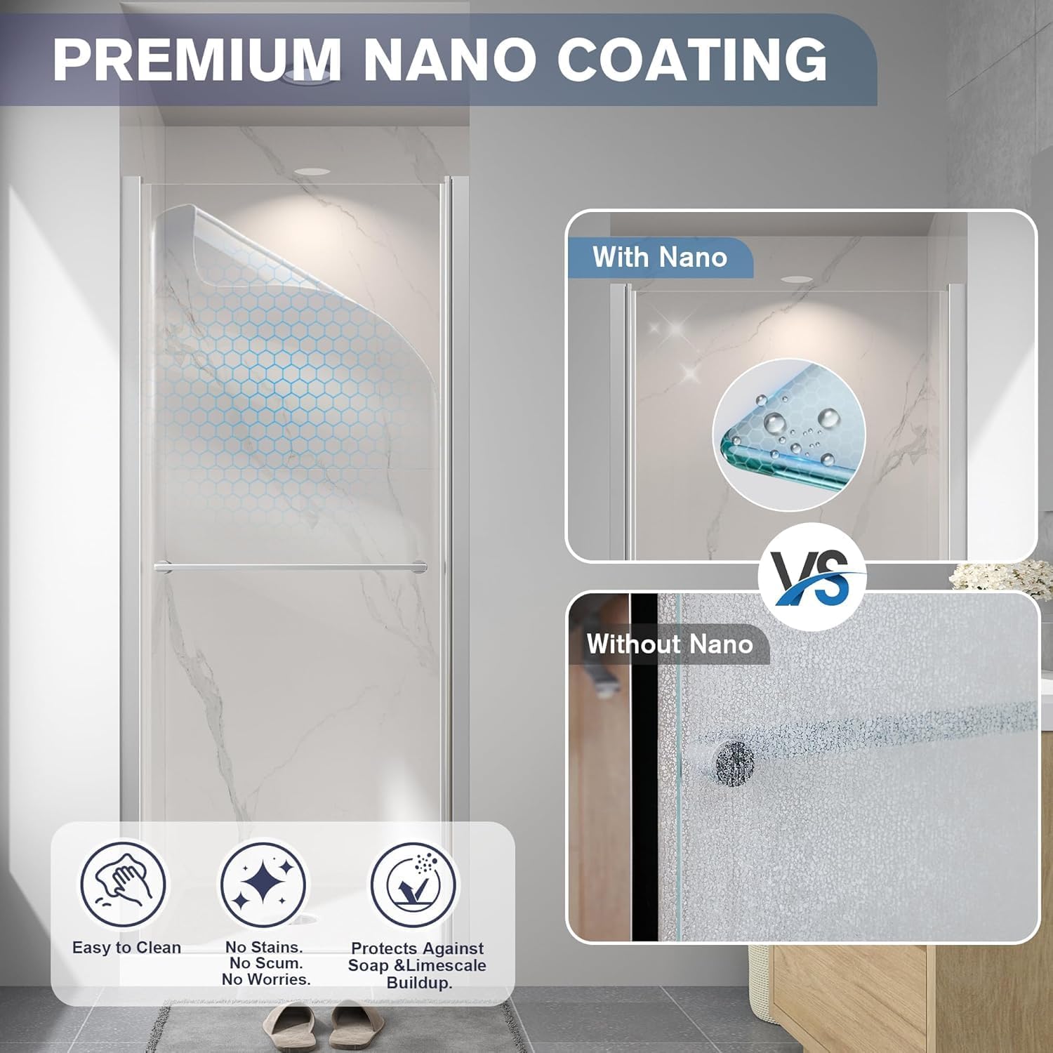 Frameless Pivot Shower Door 30'-32' W x 72' H, Swing Shower Glass Doors with Nano Explosion-Proof Film Tempered Glass 1/4'(6mm) Reversible Installtion, Brushed Nickel Finish