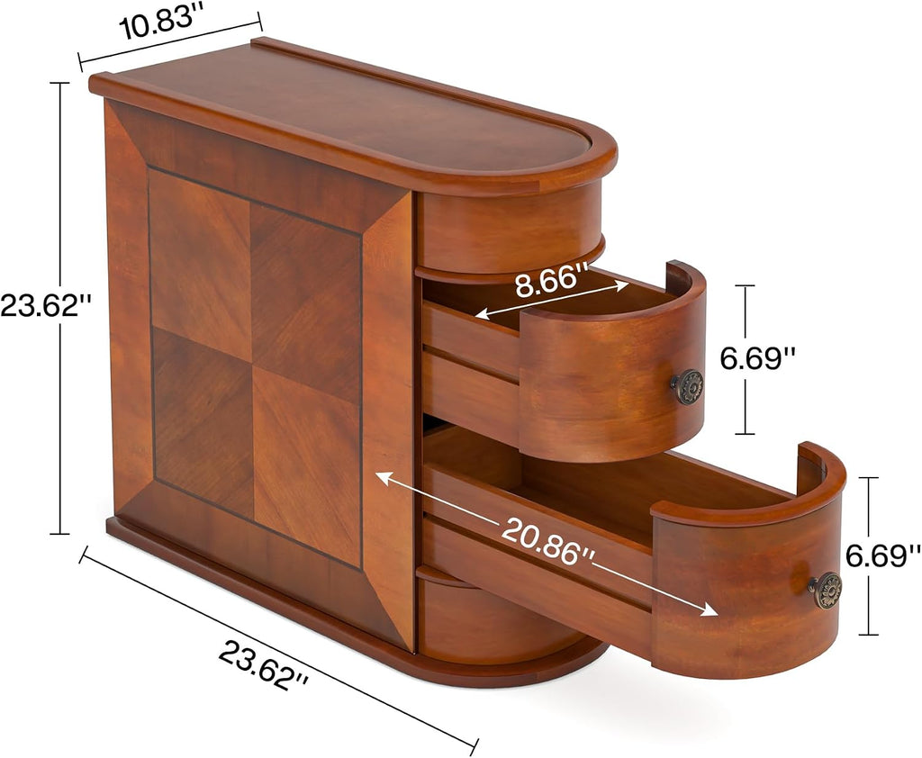Tribesigns Wood End Table Set of 2, Narrow Solid Side Table 2-Drawer Slim Chair Side Table, No Assembly Required, Finished Back