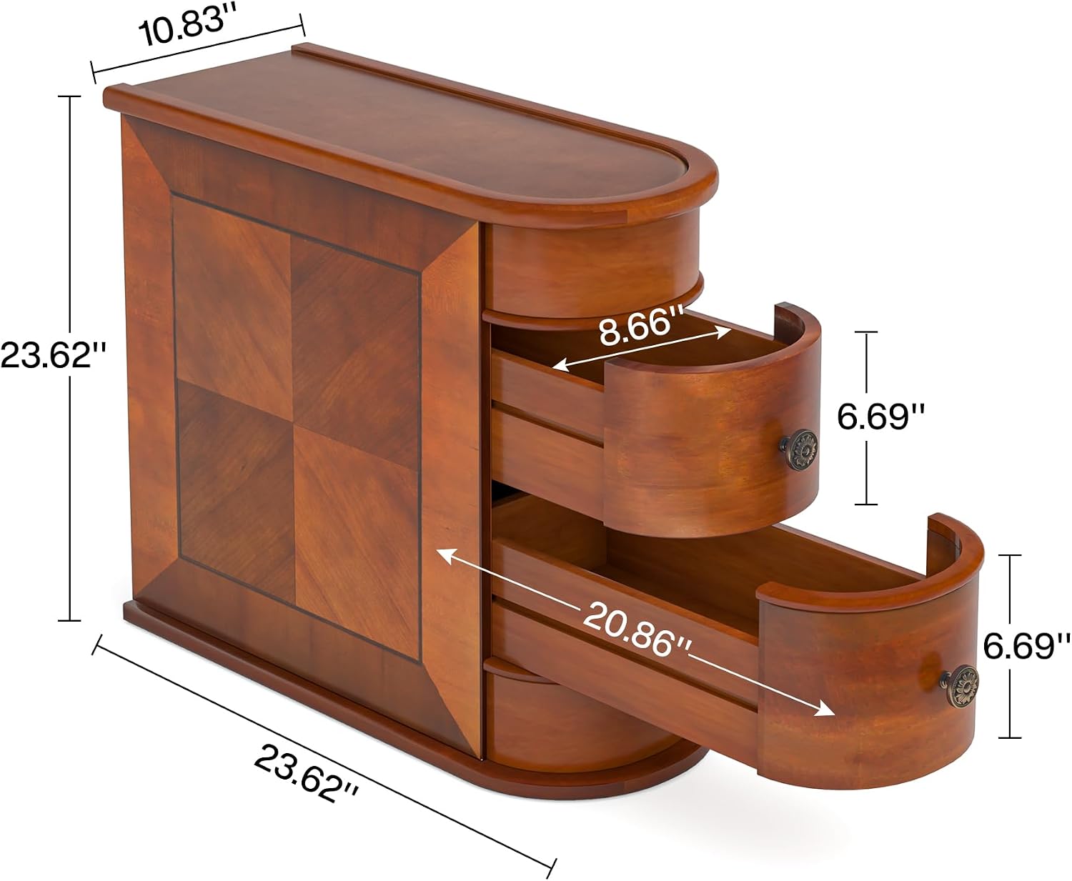 Tribesigns Wood End Table Set of 2, Narrow Solid Side Table 2-Drawer Slim Chair Side Table, No Assembly Required, Finished Back