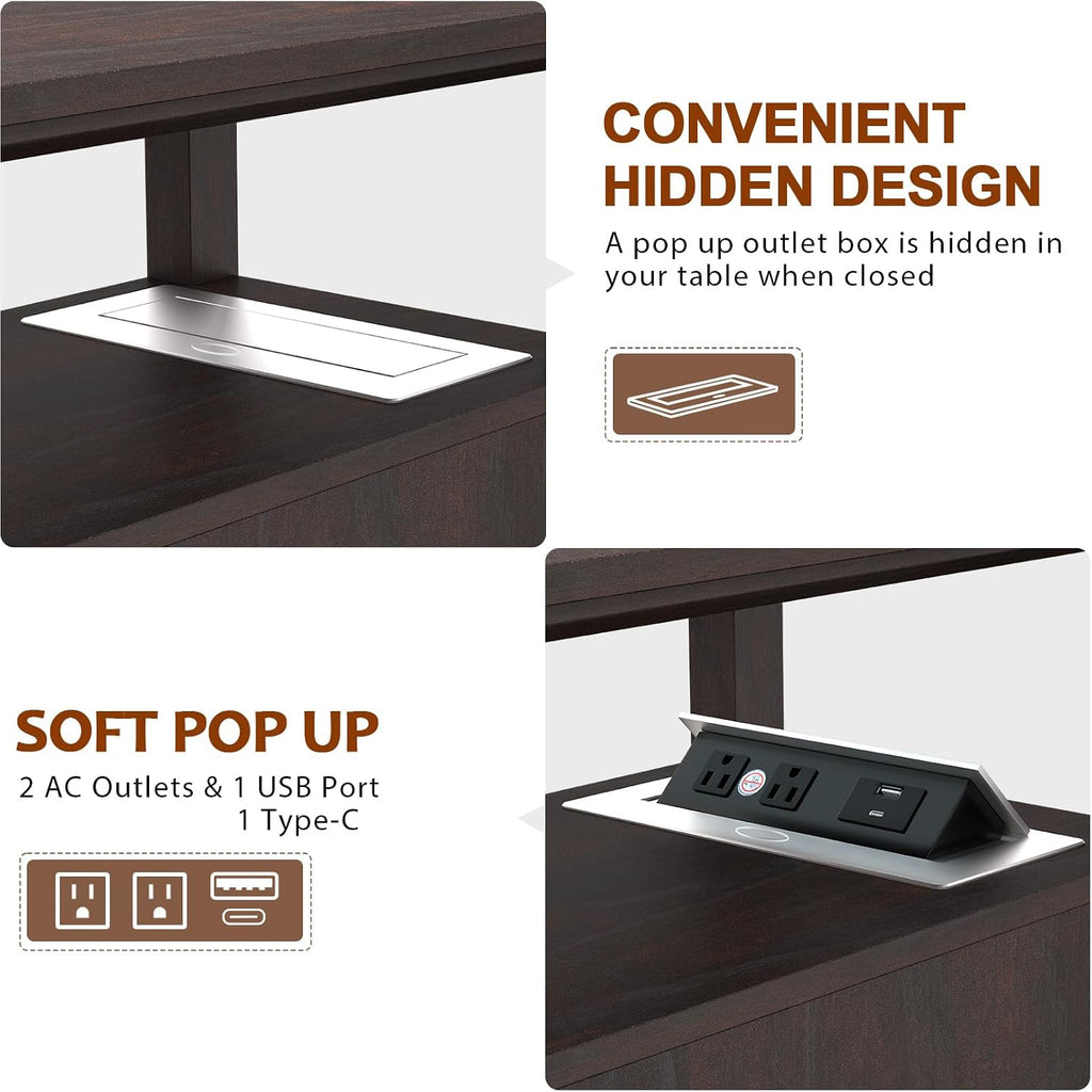 HIFYOBRO Narrow End Table with Flip Top Charging Station, Side Table with 2 Drawers, Type-C & USB Port & Power outlets, Wooden Storage Cabinet, Side Table with Storage for Living Room Bedroom