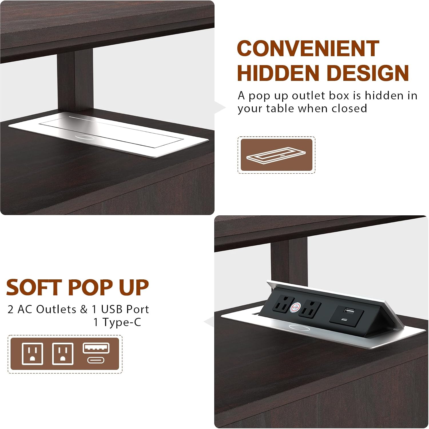HIFYOBRO Narrow End Table with Flip Top Charging Station, Side Table with 2 Drawers, Type-C & USB Port & Power outlets, Wooden Storage Cabinet, Side Table with Storage for Living Room Bedroom