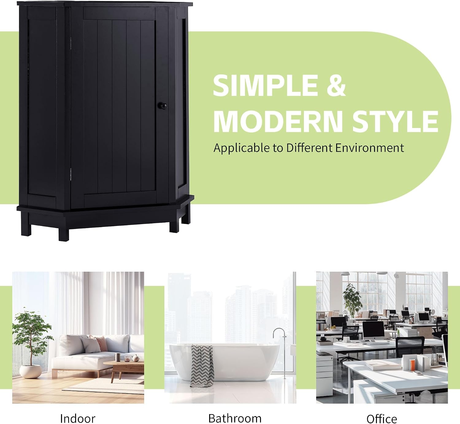 Floor Corner Cabinet with Doors and Adjustable Shelves, Freestanding Bathroom Corner Storage Cabinet for Bathroom, Living Room (1 Door, Black)