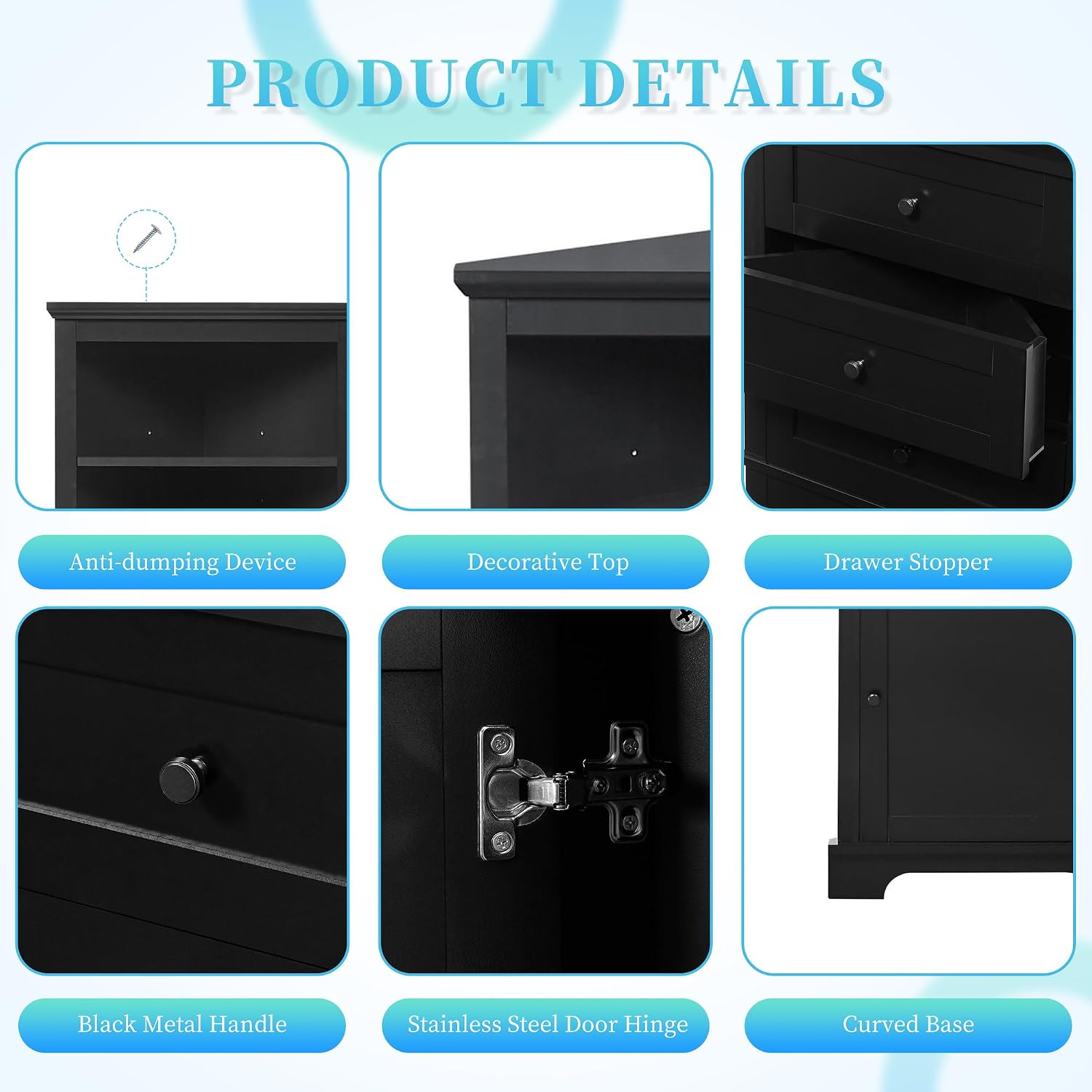 Corner Storage Cabinet with Adjustable Shelves, 68.9 in Tall | MDF, painted finish, adjustable shelves, corner fit, enclosed storage, bathroom, kitchen, 23 W x 13.4 D x 68.9 H in