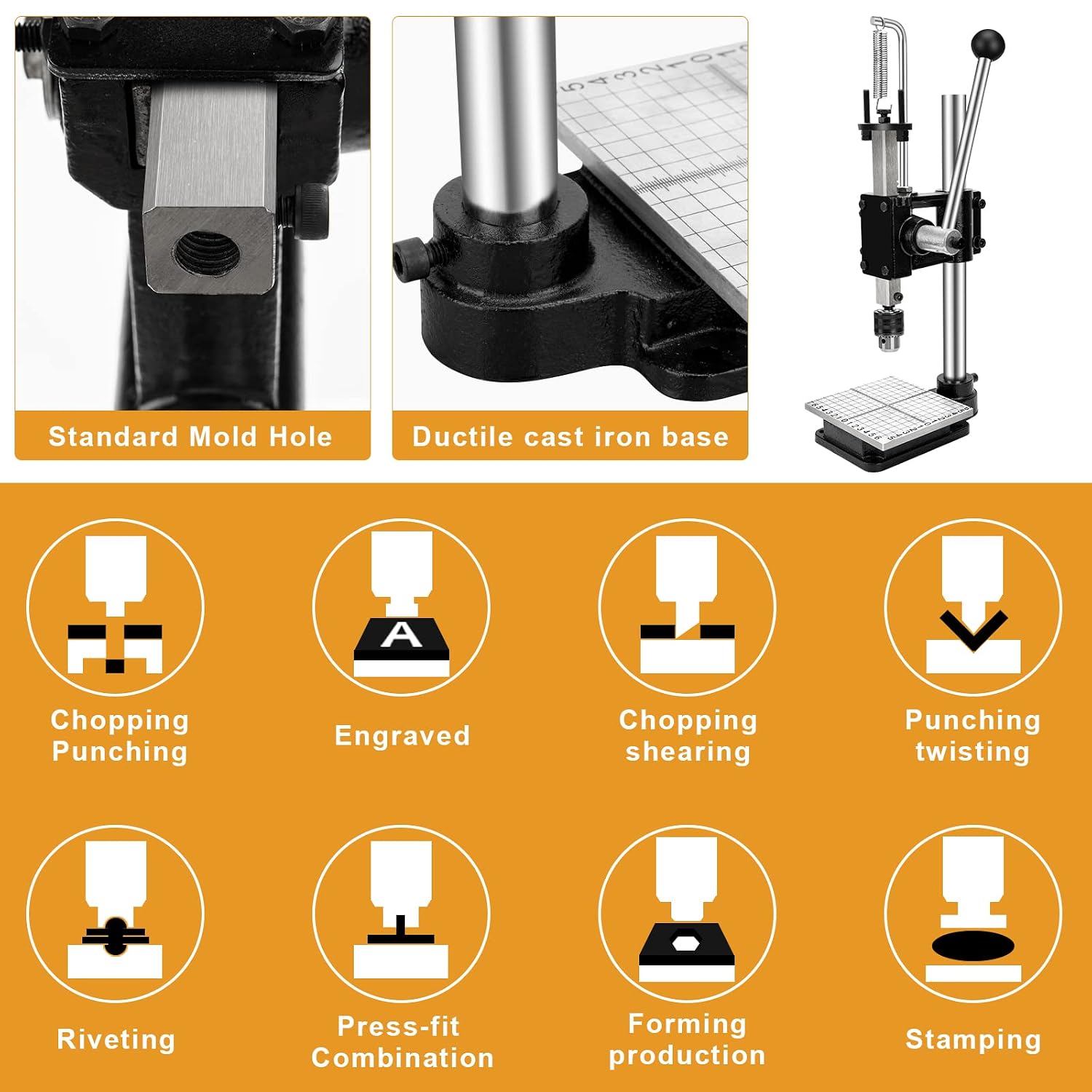 Leather Press Machine,Hole Puncher Hand Punching Machine with 21pcs Punch Tool Include Rivet Setter, Snap kit Tool and 480pcs Rivets | Stainless Steel Pillar | Punch Puller for DIY Leather Craft
