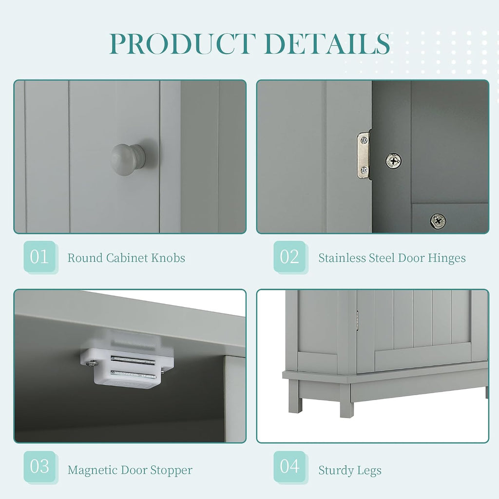 Floor Corner Cabinet with Doors and Adjustable Shelves, Freestanding Bathroom Corner Storage Cabinet for Bathroom, Living Room (1 Door, Grey)