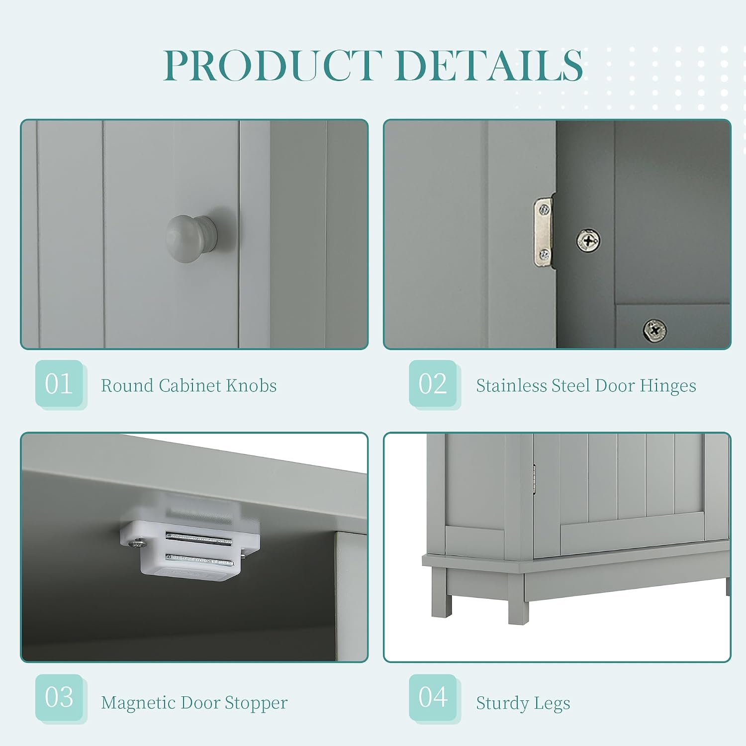 Floor Corner Cabinet with Doors and Adjustable Shelves, Freestanding Bathroom Corner Storage Cabinet for Bathroom, Living Room (1 Door, Grey)